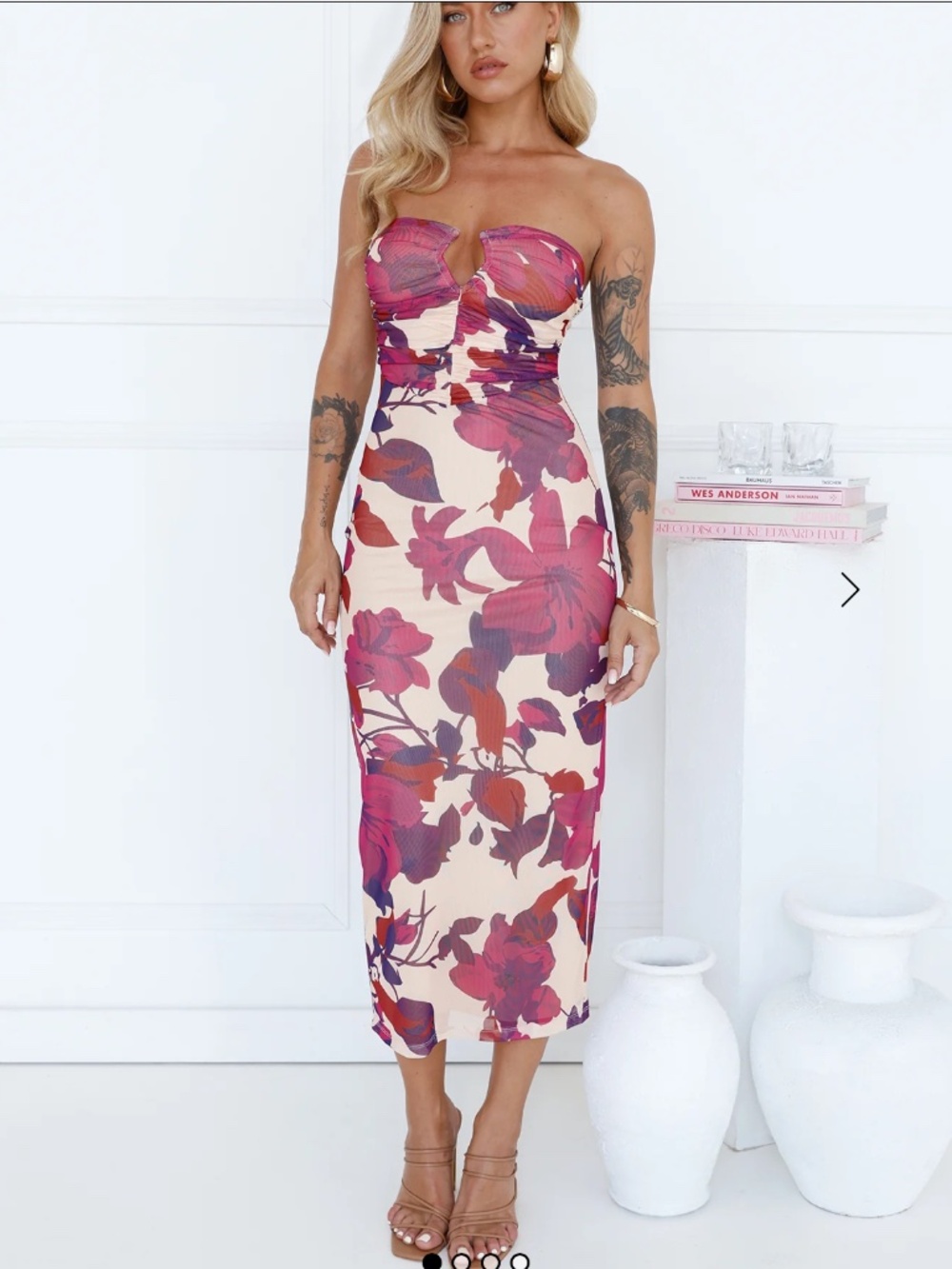 Chic Evenings Strapless Mesh Midi Dress - Medium
